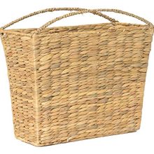 RGI Home Woven Wicker Storage Basket - Handcrafted Natural Magazine Holder Organizer Bin with Built In Curved Handles