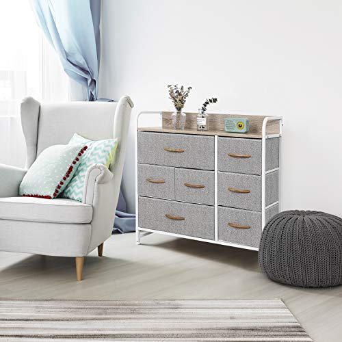 Wide Chest of Drawers with Wooden Top & Handles