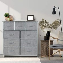 9-Drawer Dresser in Elegant Grey - Steel Frame, Wooden Top, and Foldable Fabric Bins - Perfect Storage Solution for Bedroom, Hallway, Closet, and Office