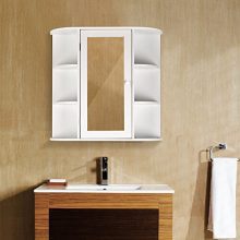 Elegant White Wall Cabinet with Mirror for Bathroom & Kitchen Storage