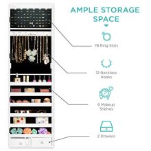 Full-Length Mirrored Jewelry Storage Cabinet with LED Lights