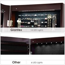 LEDs Mirror Jewelry Cabinet Lockable Standing Jewelry Armoire