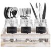 Whitewashed Wood Utensil Holder Organizer Tray