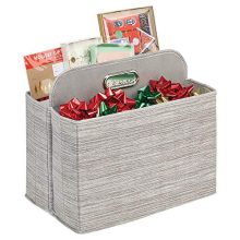 mDesign Rectangle Two Bin Tote Organizer with Integrated Handle for Magazines
