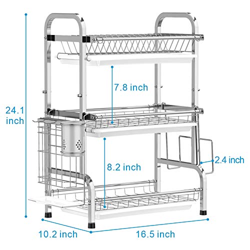 Large Capacity 201 Stainless Steel Dish Rack with Utensil Holder