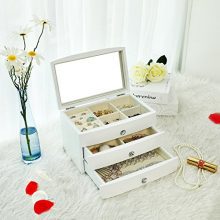 3-Tier Wooden Jewelry Case Jewelry Organizer with Large Mirror