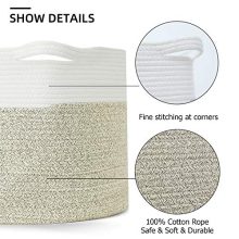 Large 22x22x14 Inch Woven Storage for Blankets and Toys - Stylish Nursery Laundry Hamper in White & Light Brown