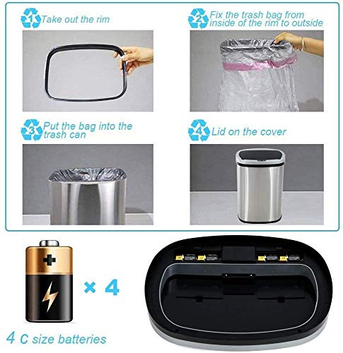 13 Gallon Touch-Free Automatic Stainless-Steel Trash
