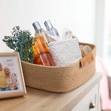 CHICVITA Rectangle Jute Rope Woven Basket with Handles for Books