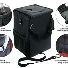 Car Trash Can with Lid & Storage Pockets - Collapsible and Portable Car Garbage Bin