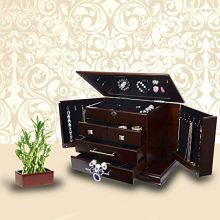 Large Mahogany Wood Finish Necklace Jewelry Box