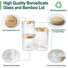 Urban Green Glass Canisters with Bamboo Lids - Stylish and Functional Set of 3 Airtight Jars for Pantry Organization, Kitchen Storage, and Bathroom Essentials