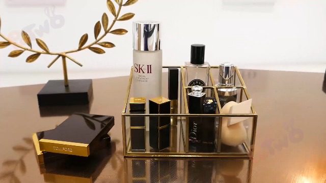Glass & Metal Cosmetic Organizer Brass Makeup Storage