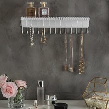 MyGift 26-Hook, White Wall-Mounted Metal Jewelry Organizer
