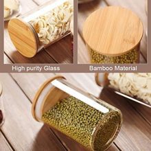 Canister Set of 5, Glass Kitchen Canisters with Airtight Bamboo Lid