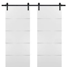 Double Barn Sliding White Doors 56x80 with Black Hardware