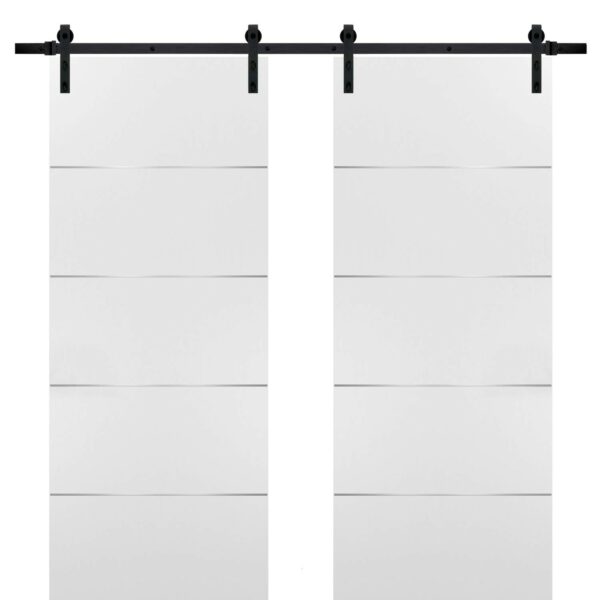 Double Barn Sliding White Doors 56x80 with Black Hardware