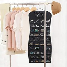Dual-Sided Hanging Jewelry Organizer with 40 Pockets & 24 Hooks for Necklaces, Earrings & More - Black