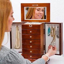 Rowling Large Wooden Jewelry Box Earrling Necklace