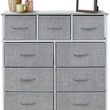 9-Drawer Dresser in Elegant Grey - Steel Frame, Wooden Top, and Foldable Fabric Bins - Perfect Storage Solution for Bedroom, Hallway, Closet, and Office