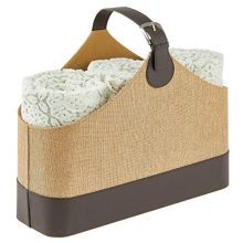 mDesign Rectangle Basket Tote Bin Organizer with Attached Handle for Blankets