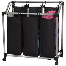 Triple Laundry Sorter on Wheels - Black and Grey