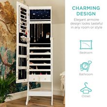 Full-Length Mirrored Jewelry Storage Cabinet with LED Lights