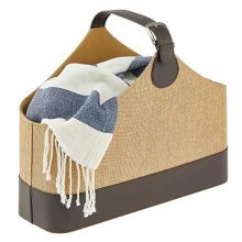 mDesign Rectangle Basket Tote Bin Organizer with Attached Handle for Blankets