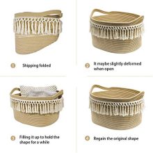 Rectangle Woven Basket Tassel Cotton Rope Storage Basket