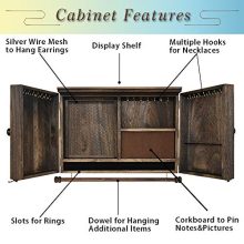 Rustic Wall Mounted Jewelry Organizer – Vintage Wooden Jewelry Holder with Barn Door Decor & Hook Organizer