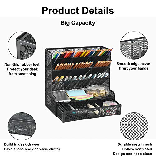 Marbrasse Mesh Desk Organizer, Multi-Functional Pen Holder