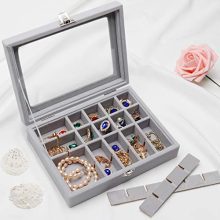 Stylifing Clear Lid Velvet, 24 Grid Jewelry Tray