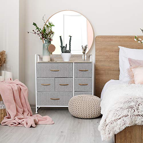 Wide Chest of Drawers with Wooden Top & Handles