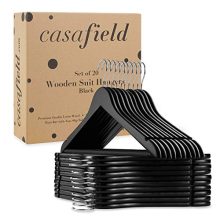 Casafield - 20 Black Wooden Suit Hangers - Premium Lotus Wood