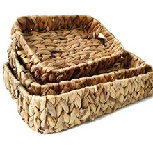 ZKZNsmart 3-Piece Decorative Tray Water Hyacinth Storage Basket