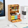 Wooden Pencil Holder & Desktop Organizer with 15 Compartments