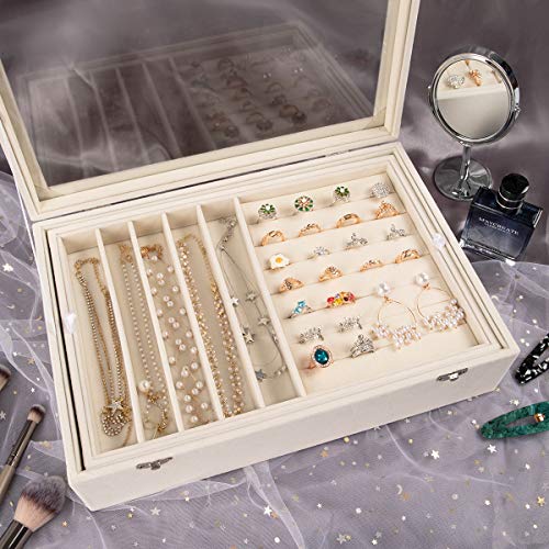 Mebbay Velvet Jewelry Organizer Box with Clear Lid