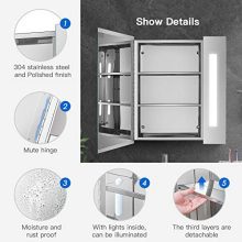 25 Inch LED Mirror Medicine Cabinet, LED Lighted Bathroom Wall Cabinet