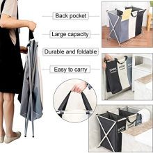 3-Section Laundry Hamper Basket with Handle & Aluminum Frame - Foldable, Portable, and Waterproof for Easy Sorting & Storage
