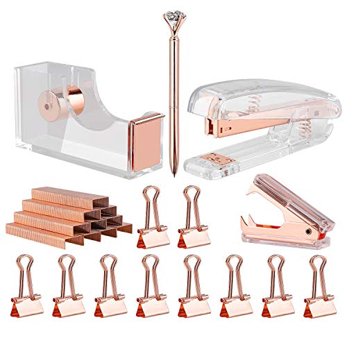KIDMEN Rosegold Desk Accessory Kit,Set of Stapler