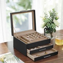 Jewelry Box with Glass Lid 2 Drawers
