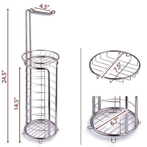 Free Standing Toilet Tissue Paper Holder with Dispenser and Storage Shelf – Stainless Steel