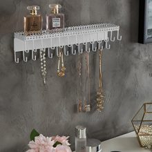 MyGift 26-Hook, White Wall-Mounted Metal Jewelry Organizer