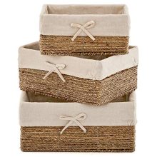 EZOWare Set of 3 Natural Woven Seagrass Nesting Wicker Shelf Storage
