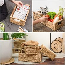 Water Hyacinth Storage Baskets Rectangular with Wooden Handles