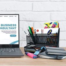 All in one black office desk mesh organizer with 5 compartments