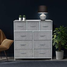 9-Drawer Dresser in Elegant Grey - Steel Frame, Wooden Top, and Foldable Fabric Bins - Perfect Storage Solution for Bedroom, Hallway, Closet, and Office