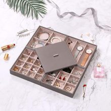 Jewelry Organizer Tray – Stackable Earring Storage with Lid, 32 Slots for Rings, Necklaces, and More