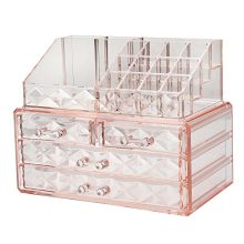 Pink Diamond Pattern Beauty Storage Cube – Makeup Organizer with 4 Drawers & Brush Holder