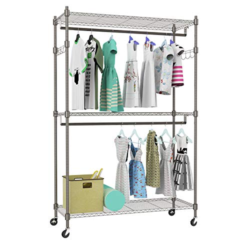 Kemanner Heavy Duty Rolling Garment Rack 3-Tiers